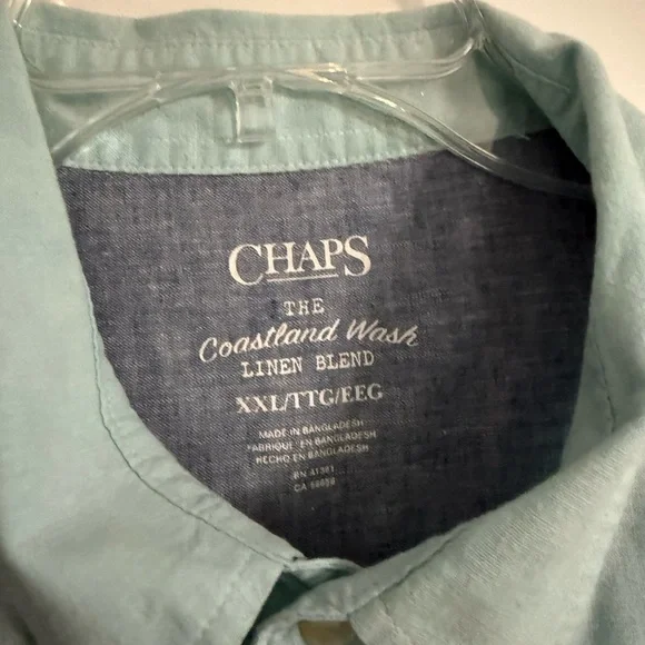 Chaps Coastland Wash Linen Blend Button Up Shirt Mens 2XLT - Picture 2 of 5